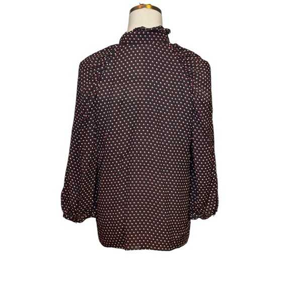FRAME Grace Silk Noir Blouse Black Red White Hearts Ruffle Button Up Women’s M - Picture 6 of 13